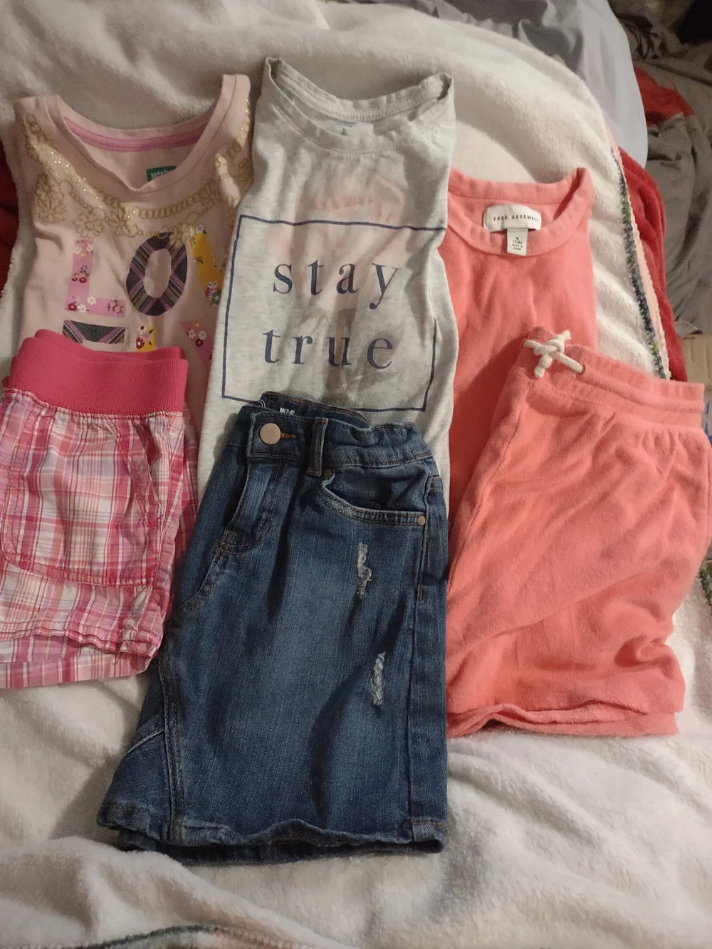 Girls 8 Mixed Tops & Bottoms Bundle - Pink, Coral, Blue, Gray